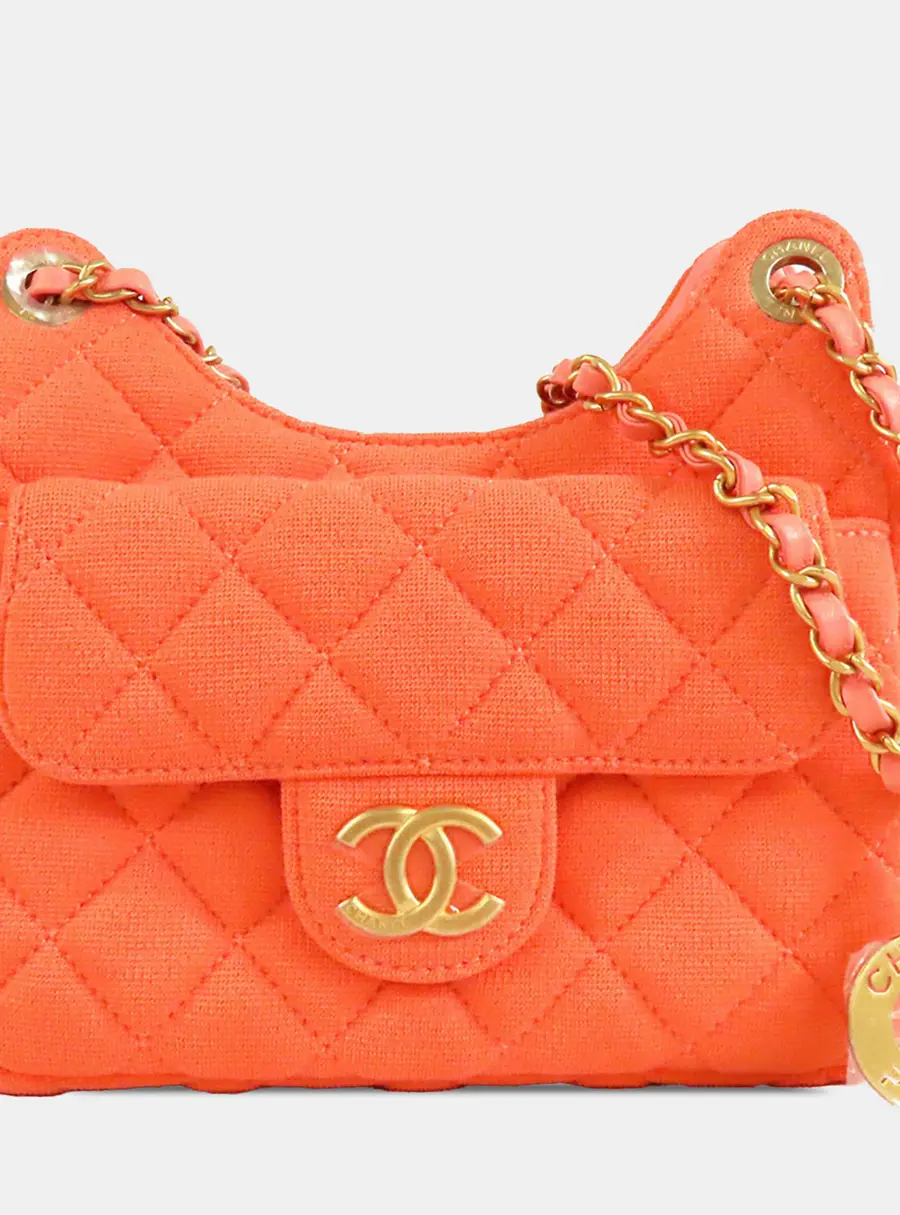 Chanel Wavy CC Small Orange Quilted Jersey Hobo Bag