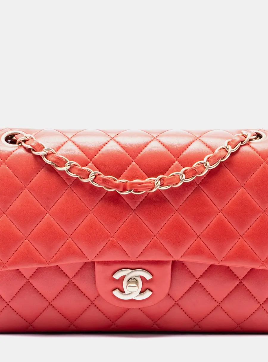 Chanel Classic Medium Red Quilted Lambskin Leather Double Flap Shoulder Bag