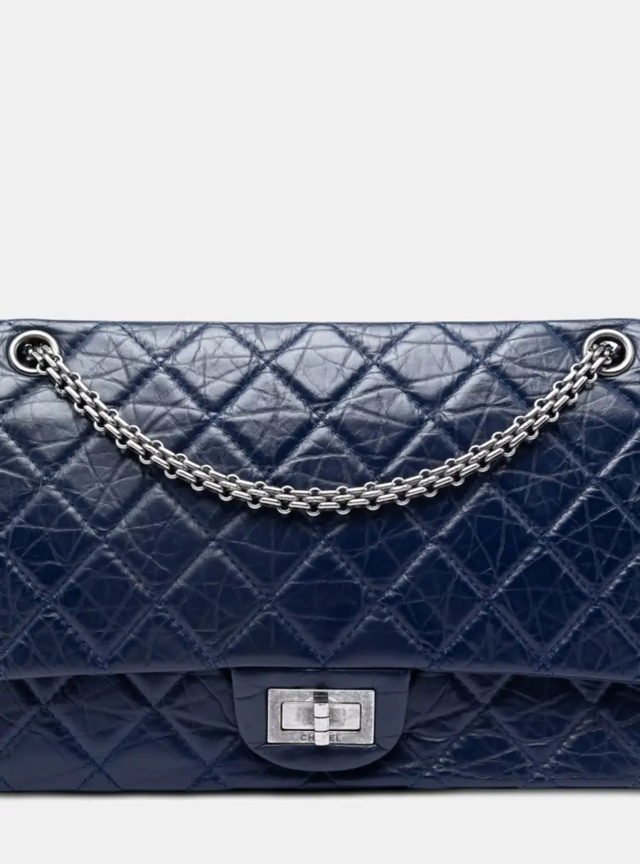 Chanel Reissue 2.55 227 Navy Blue Quilted Aged Calfskin Leather Shoulder Bag