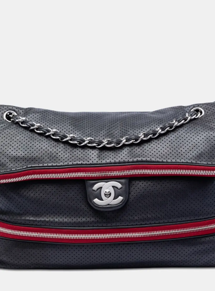 Chanel Expandable Blue Perforated Calfskin Leather Shoulder Bag