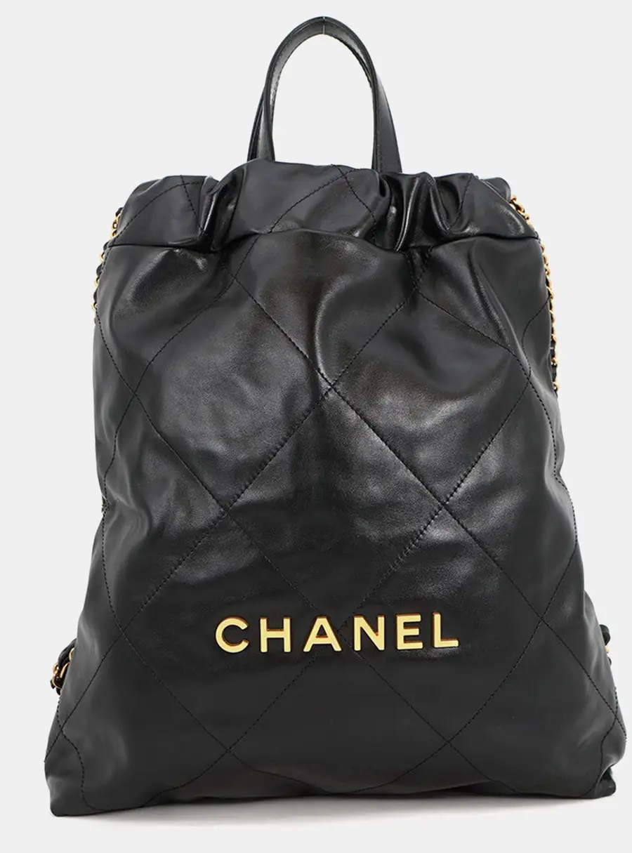 Chanel Chanel 22 Small Black Shiny Calfskin Leather Backpack Bag