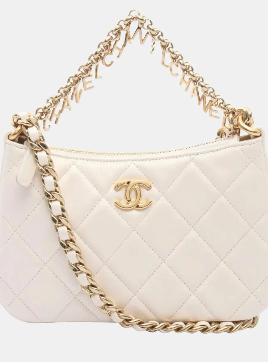Chanel Matelasse Small White Lambskin Hobo Bag