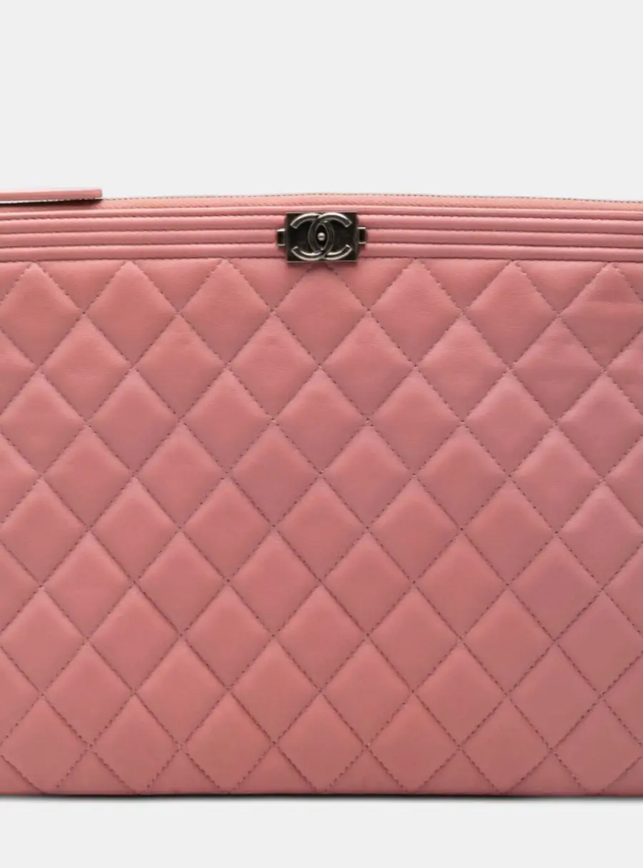 Chanel Boy Medium Pink Lambskin Leather Clutch Bag