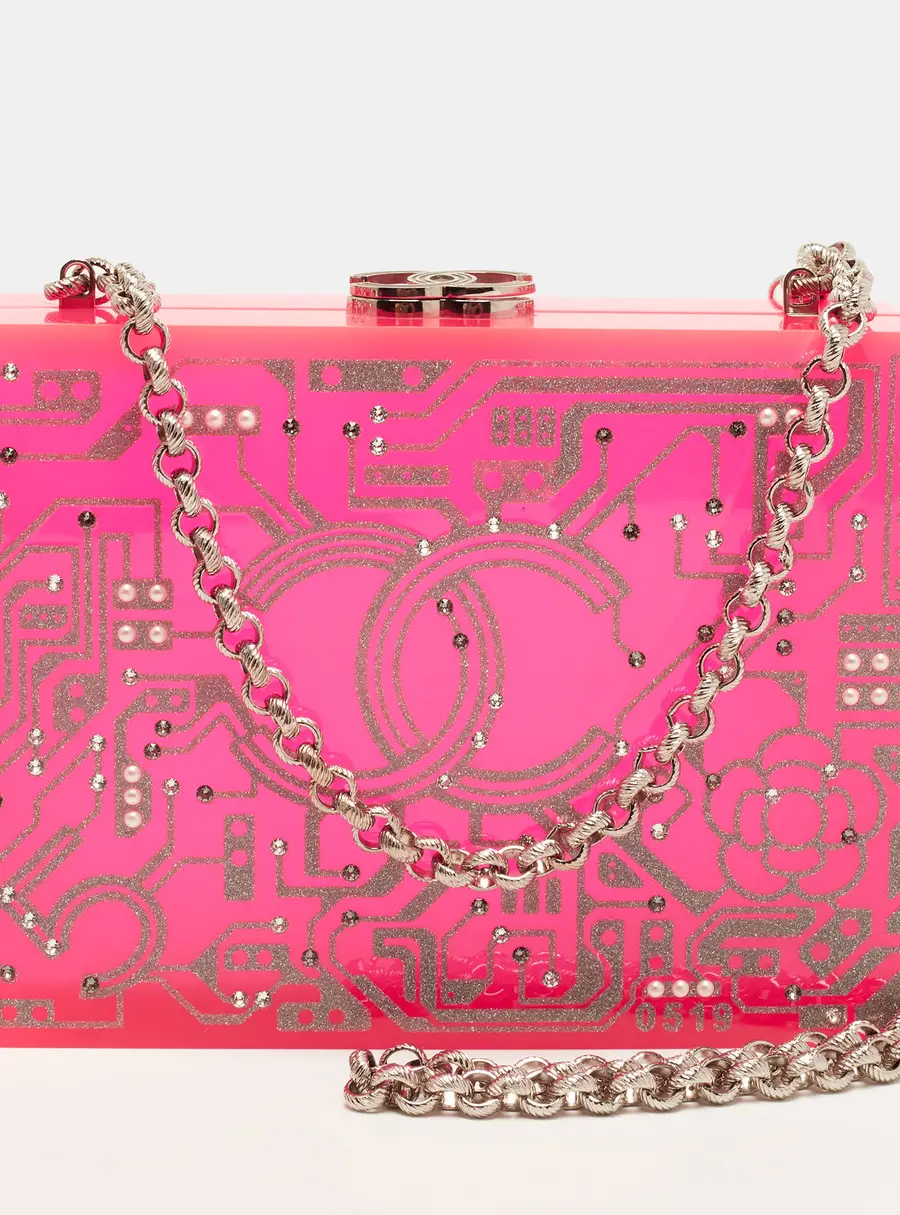 Chanel Strass Motherboard Pink Plexiglass Chain Clutch