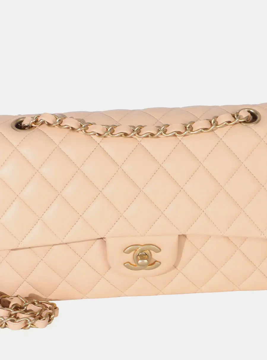 Chanel Classic Medium Beige Lambskin Leather Shoulder Bag