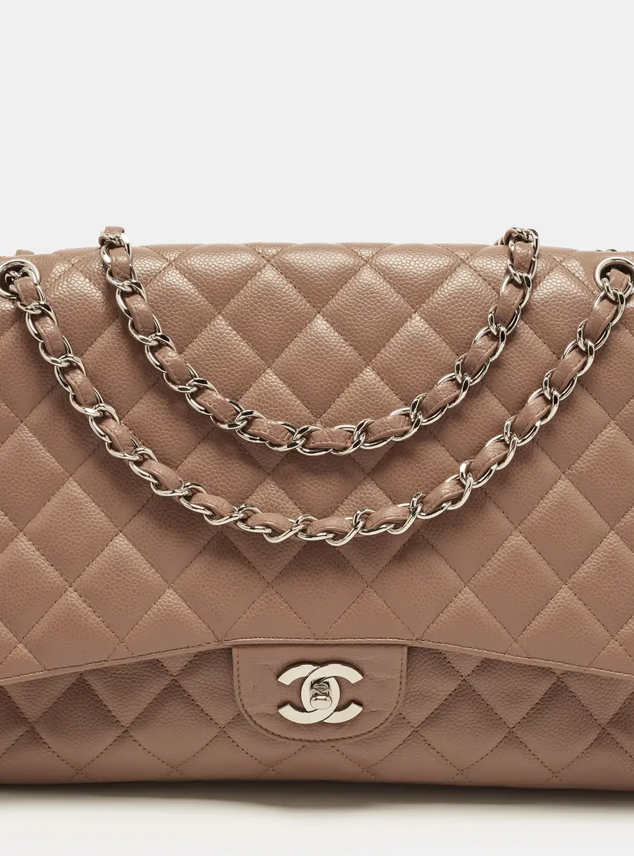 Chanel Classic Single Flap Maxi Beige Caviar Quilted Leather Bag