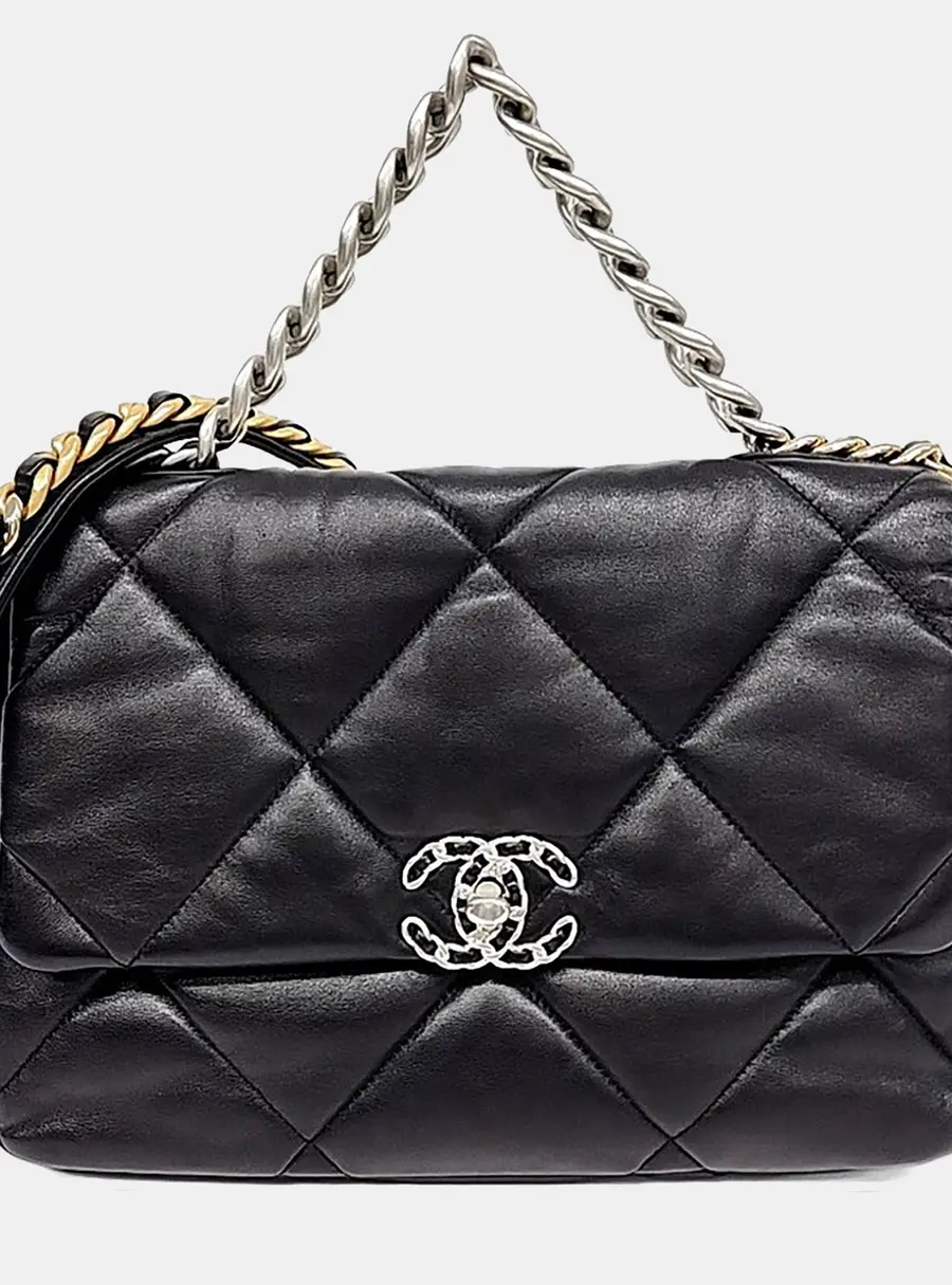 Chanel 19 Large Black Lambskin Leather Flap Bag