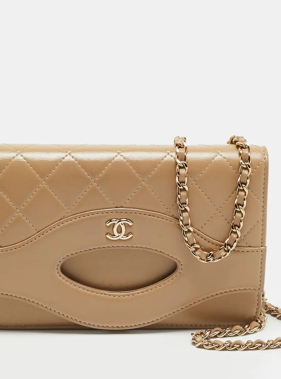 Chanel 31 Beige Quilted Glazed Leather Wallet On Chain