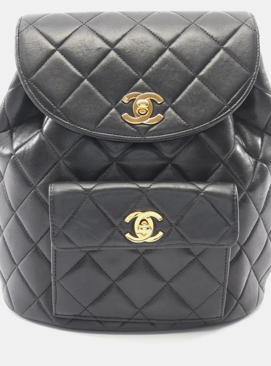 Chanel Matelasse Black Lambskin Leather Backpack Bag