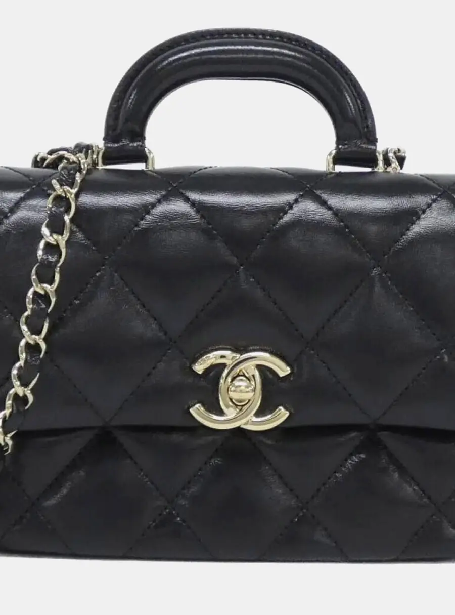 Chanel AS4543 Black Shiny Lambskin Top Handle Bag