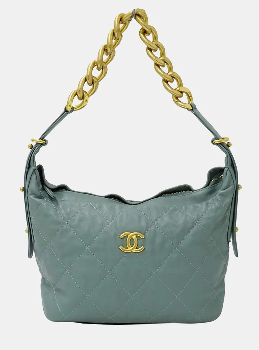 Chanel Daily Belted Chain Handle Hobo Small Green Quilted Calfskin Shoulder Bag