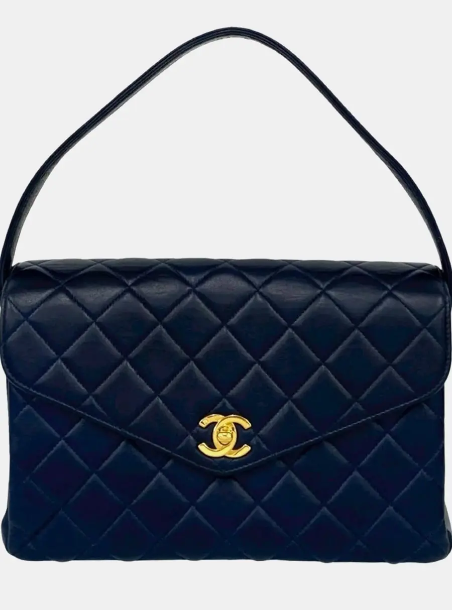 Chanel Vintage Double Face Medium Navy Lambskin Leather Shoulder Bag