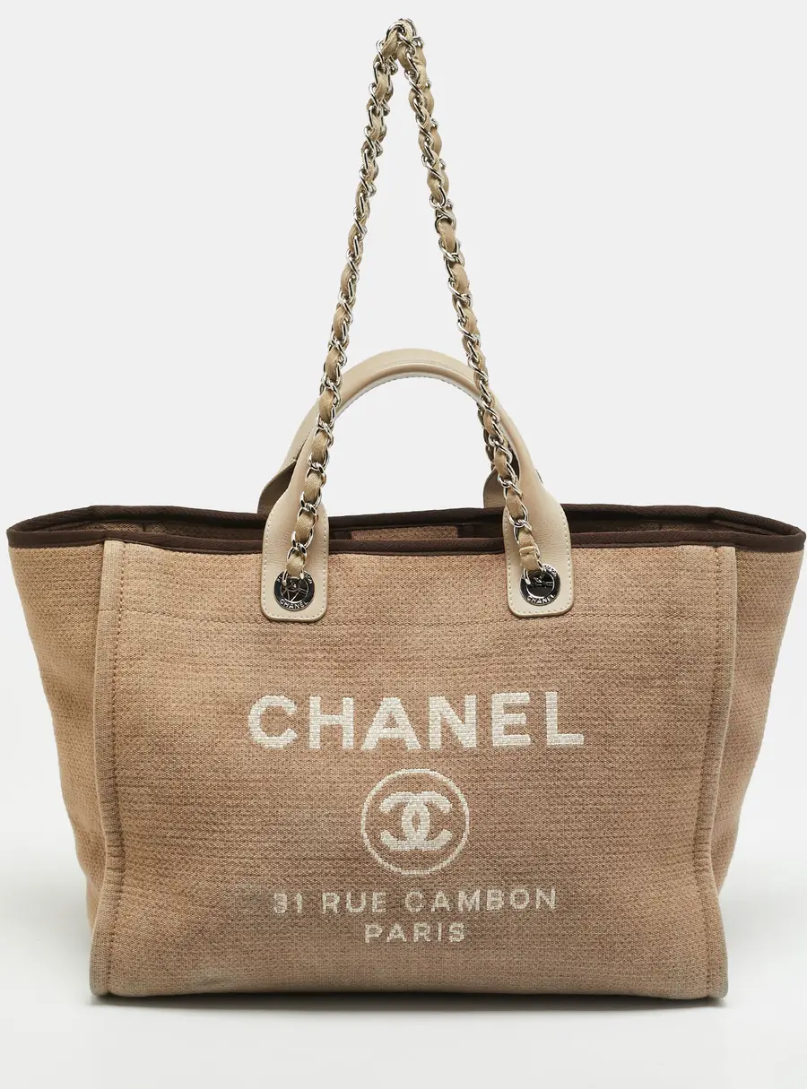 Chanel Deauville Large Dark Beige/Brown Canvas Shopper Tote
