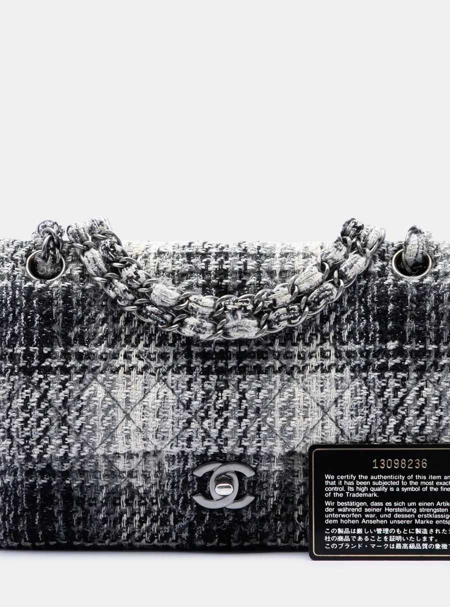 Chanel Classic Medium Black White Tweed Shoulder Bag
