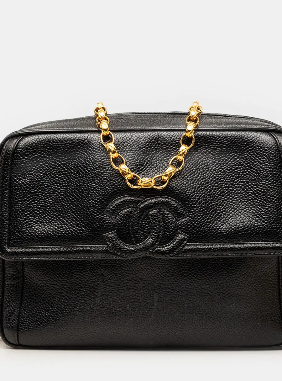 Chanel Vintage Front Pocket CC Caviar Leather Bijoux Chain Shoulder Bag