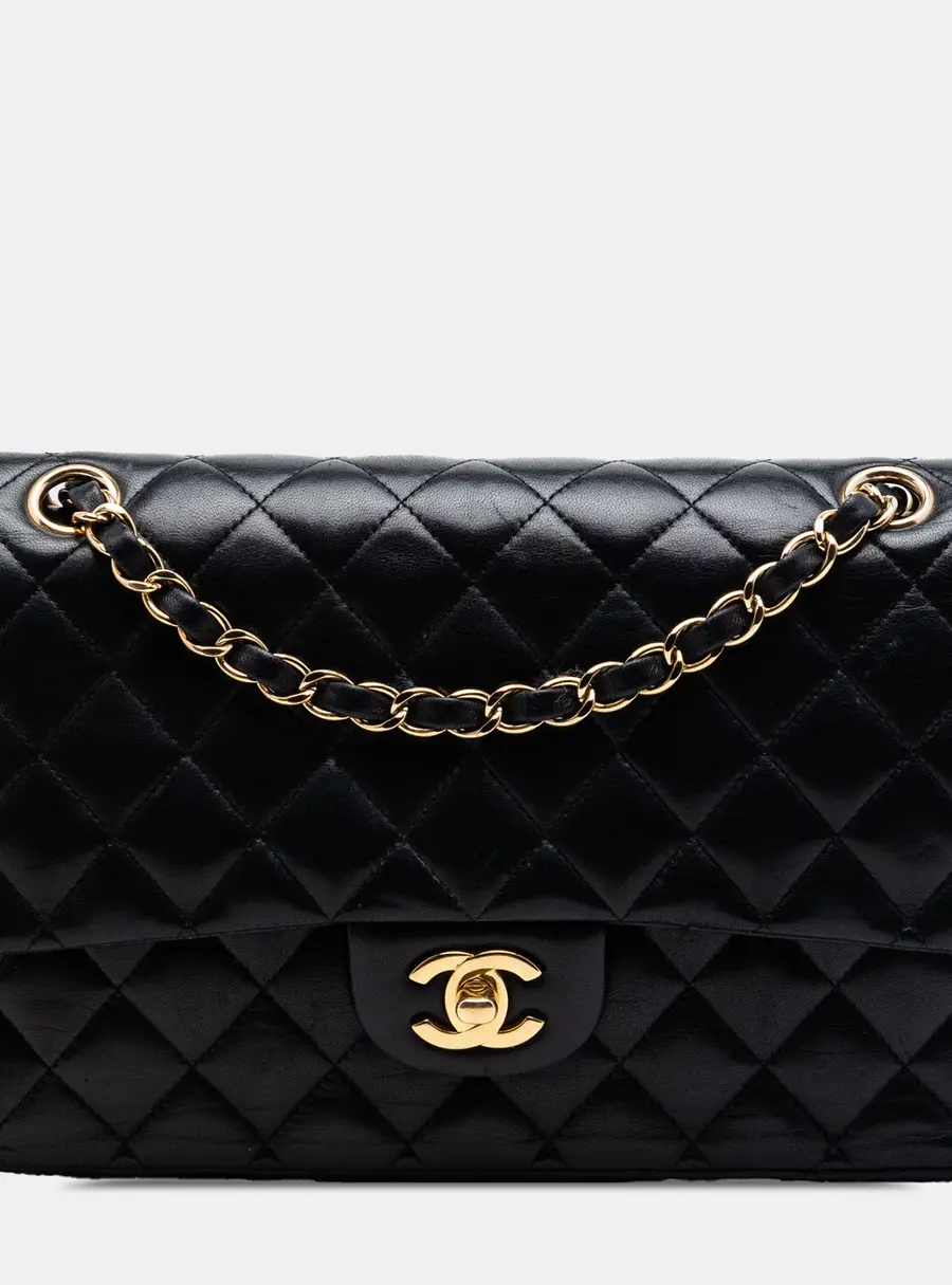 Chanel Classic Medium Double Flap Black Lambskin Leather Shoulder Bag