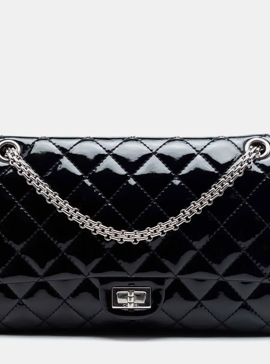 Chanel Quilted Patent Reissue 2.55 Double Flap 226 Black Patent Leather Shoulder Bag