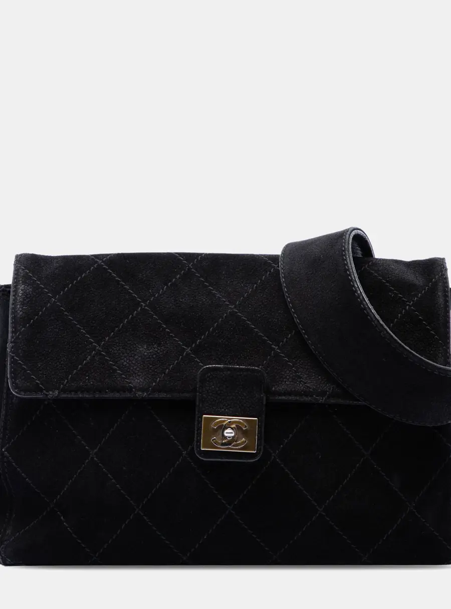 Chanel Wild Stitch Medium Black Suede Flap Bag