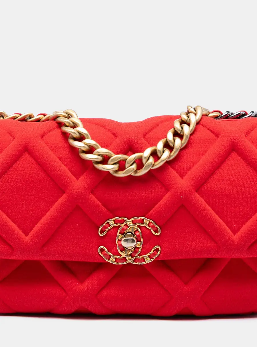 Chanel 19 Medium Red Quilted Jersey Shoulder Bag