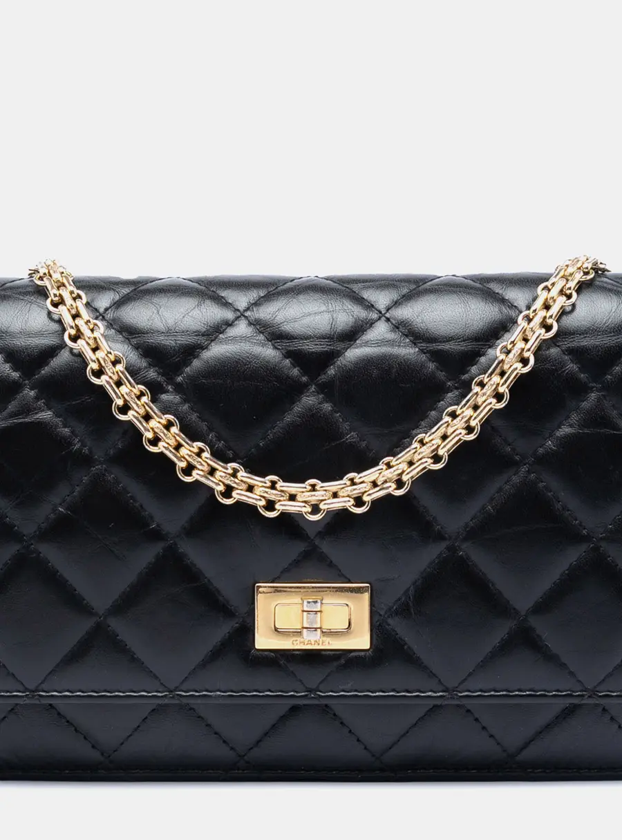 Chanel Black Chanel Reissue 2.55 Wallet on Chain Black Quilted Aged Calfskin Leather Bag