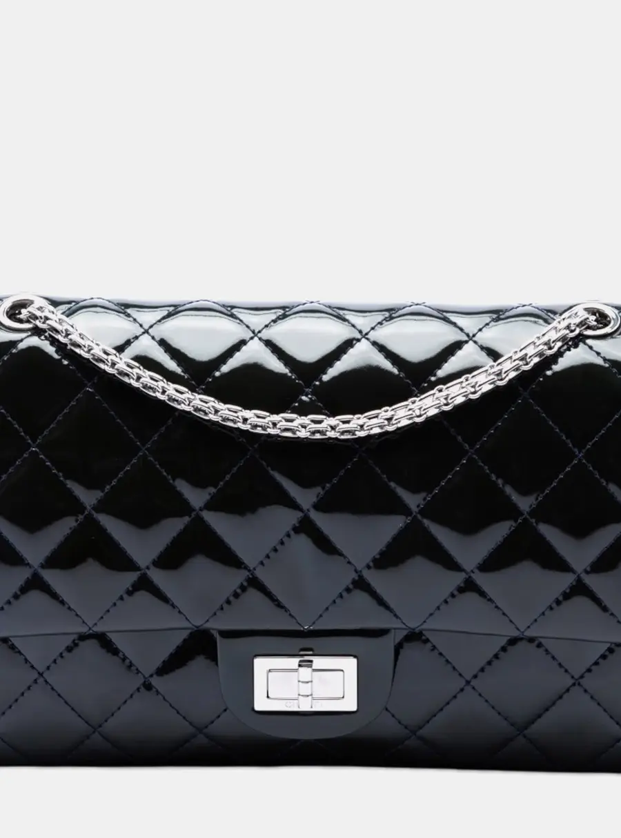 Chanel Reissue 2.55 227 Black Patent Leather Double Flap Shoulder Bag