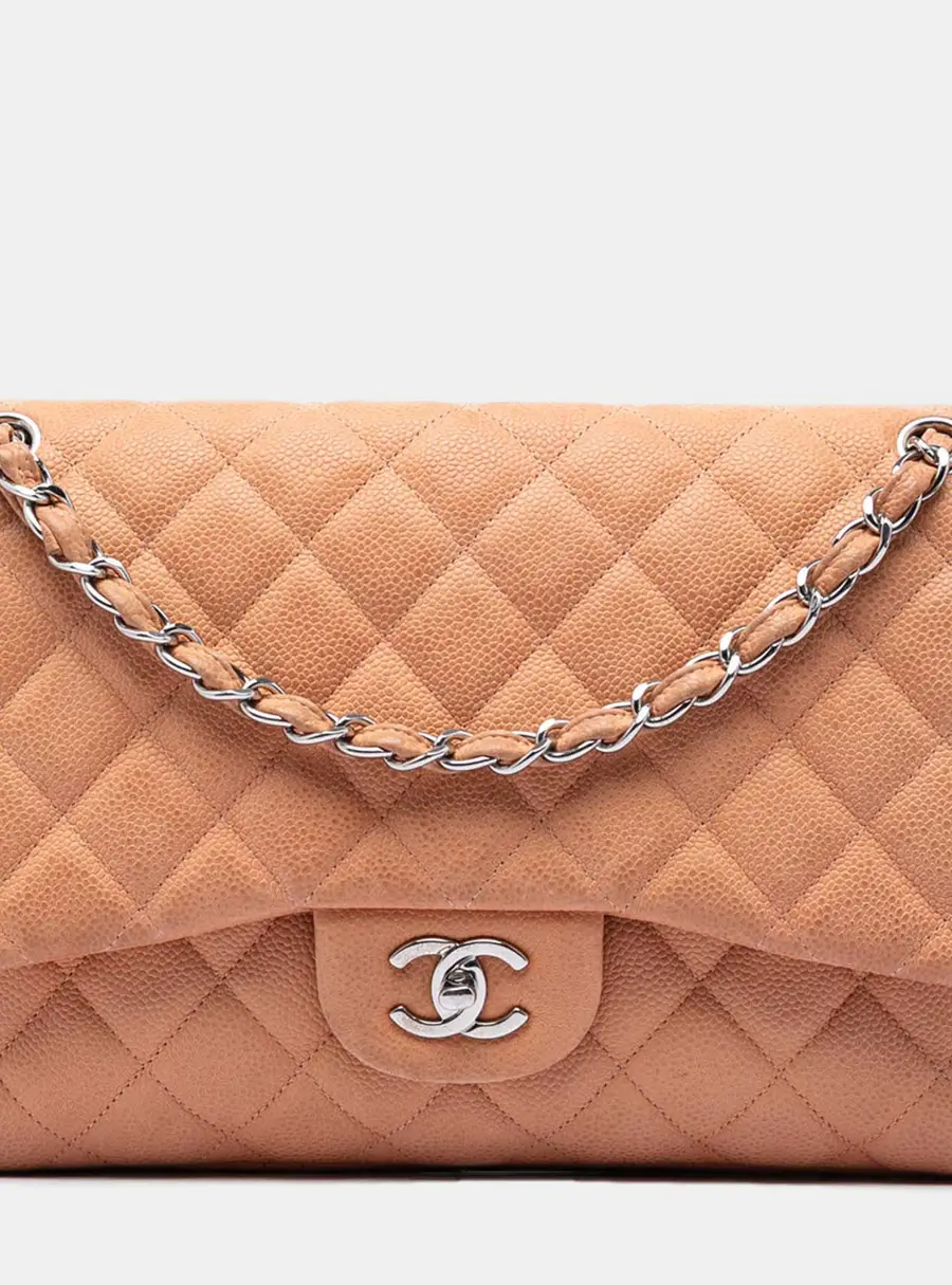 Chanel Classic Jumbo Beige Caviar Leather Shoulder Bag