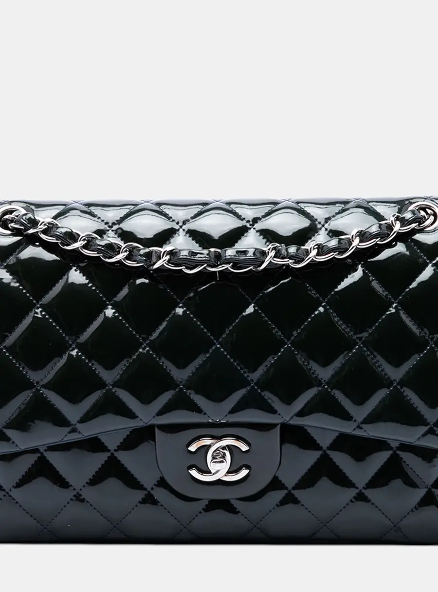 Chanel Classic Double Flap Jumbo Black Patent Leather Shoulder Bag