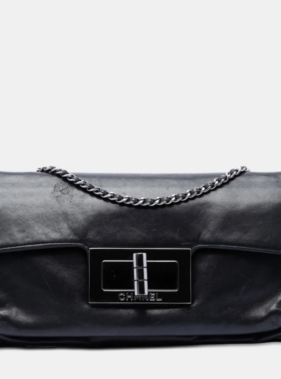 Chanel Giant Mademoiselle Turnlock Flap Black Lambskin Leather Shoulder Bag