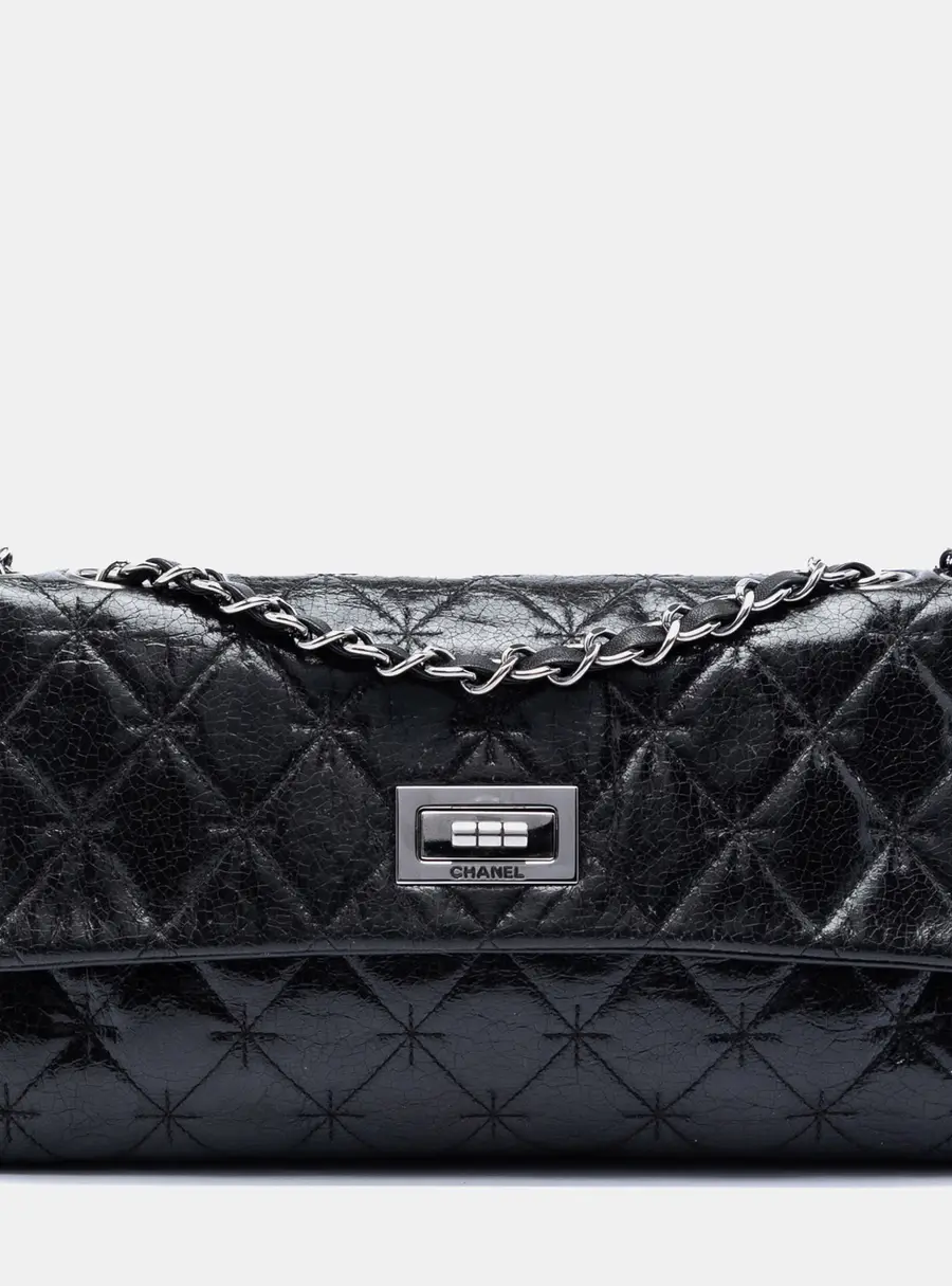 Chanel Mademoiselle Flap Medium Black Glazed Crackled Calfskin Shoulder Bag
