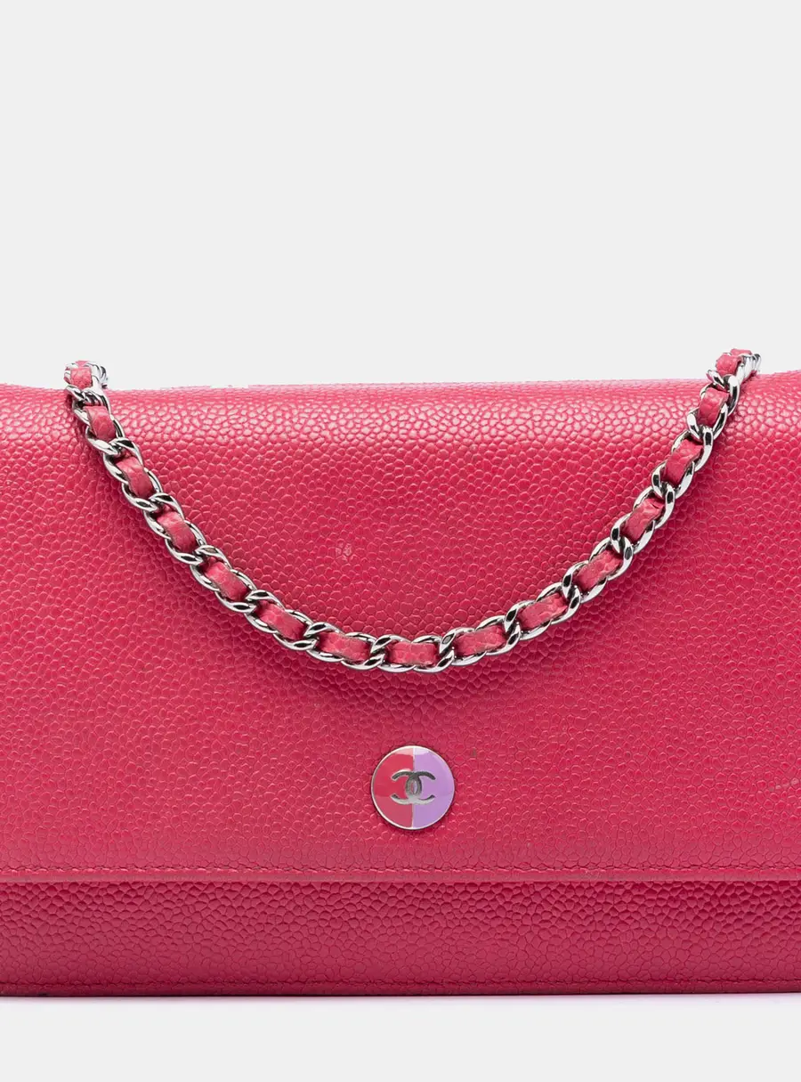 Chanel Caviar Bicolor CC Mini Fuchsia Caviar Leather Wallet On Chain Crossbody Bag