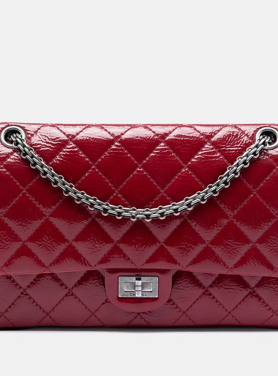 Chanel Quilted Crinkled Patent Leather Reissue 2.55 Double Flap 226 Red Handbag Bag