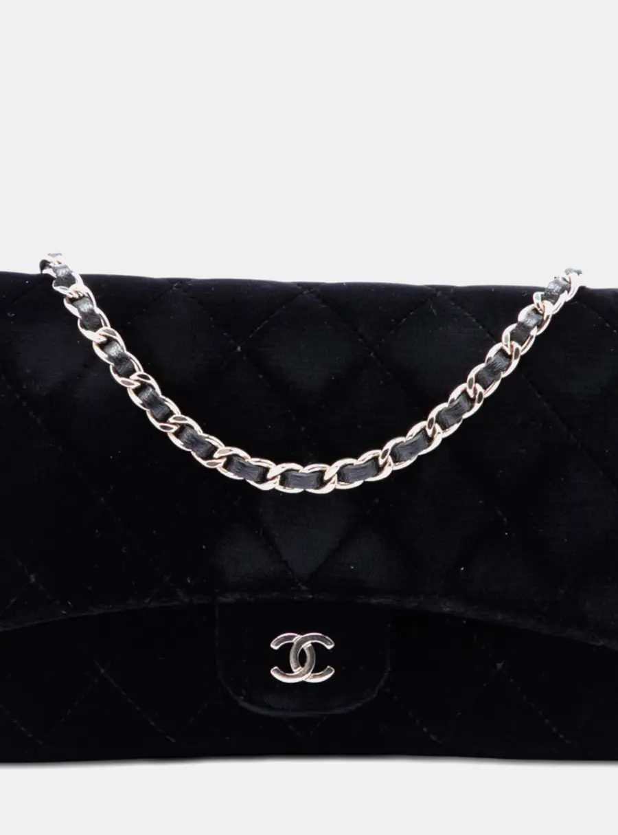 Chanel CC Quilted Velvet Wallet on Removable Chain Black Fabric Velvet Wallet on Chain Bag