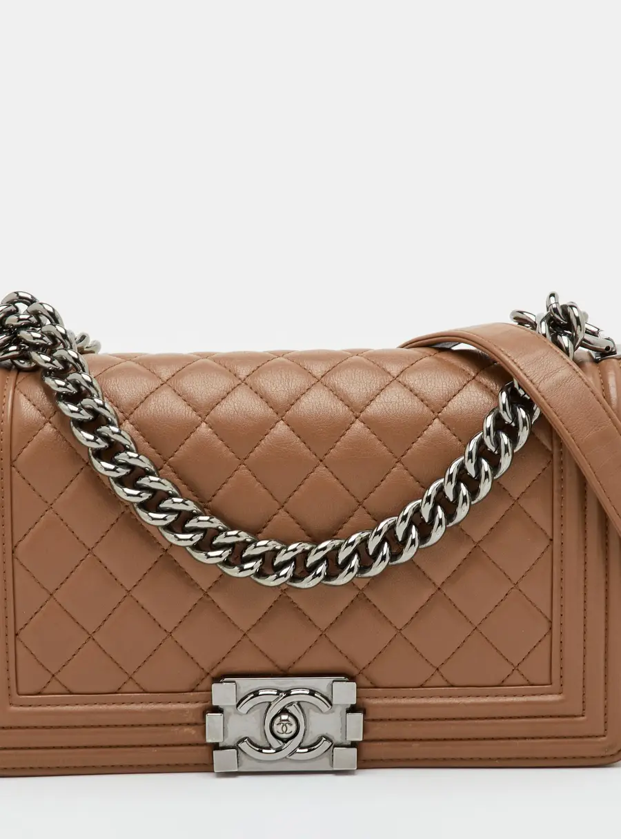 Chanel Boy Medium Beige Quilted Leather Flap Bag