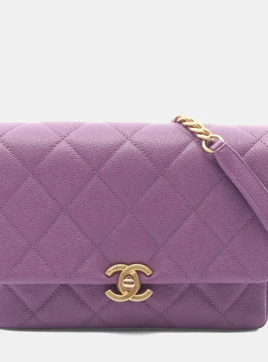 Chanel Melody Small Purple Grained Calfskin Leather Flap Shoulder Bag