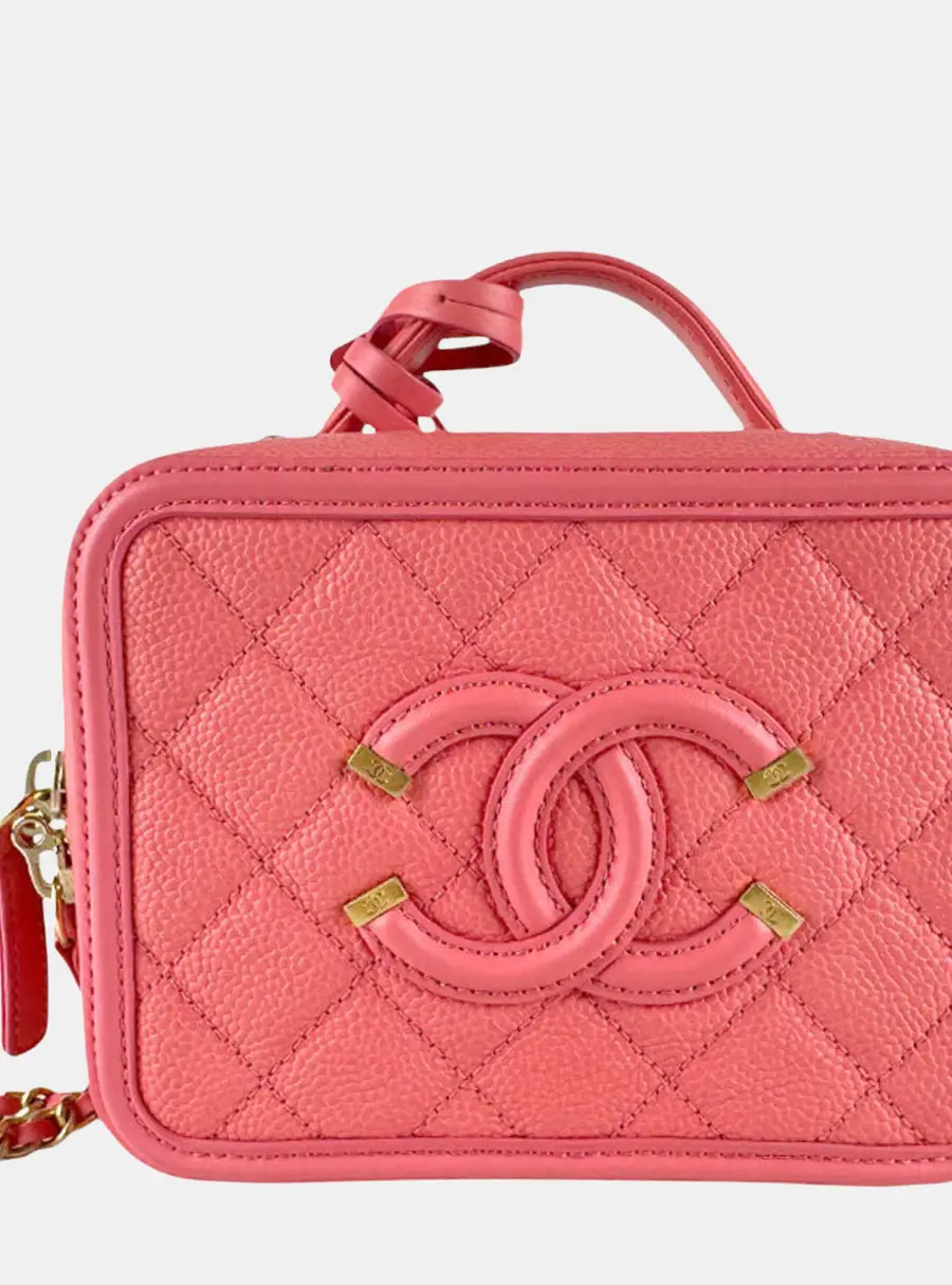 Chanel CC Filigree Small Pink Quilted Caviar Leather Top Handle Bag