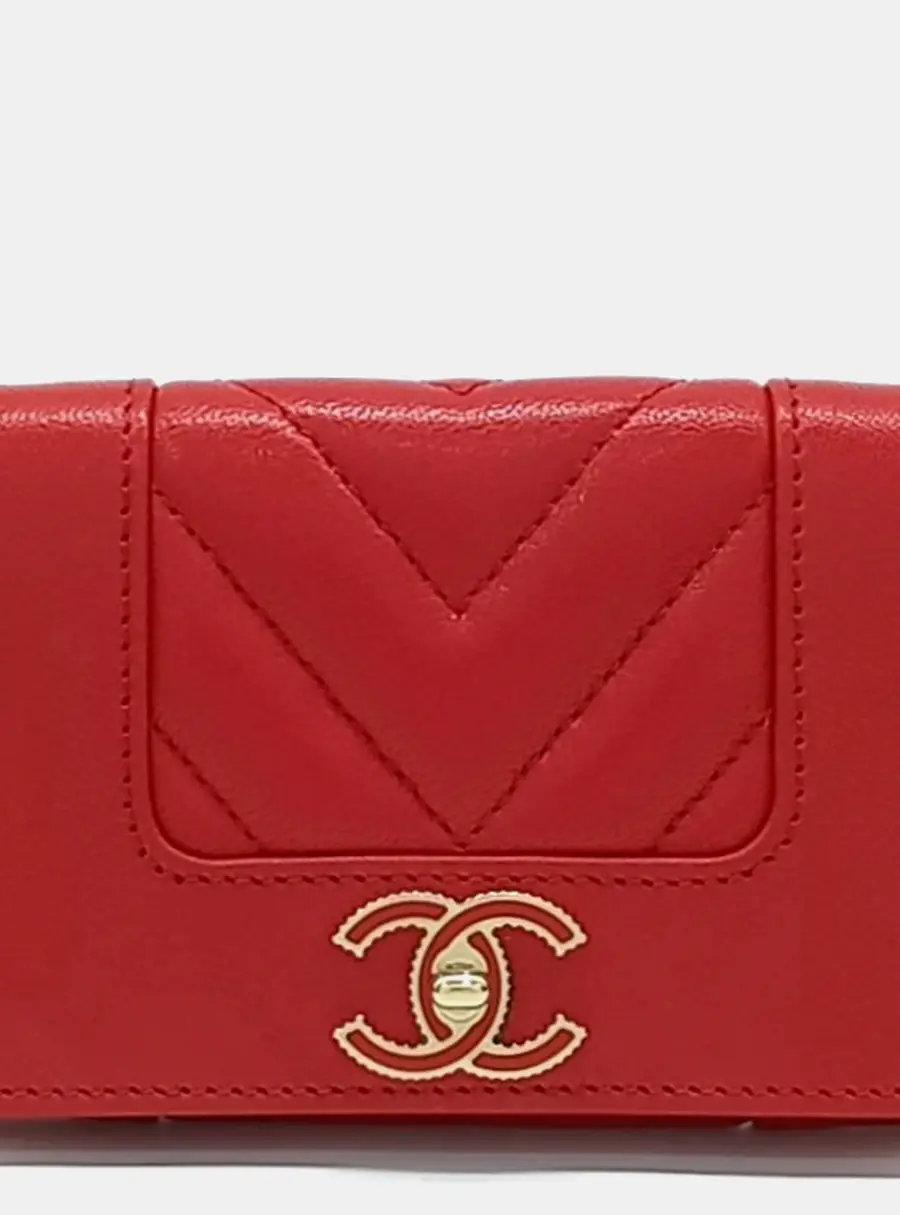 Chanel Mademoiselle Card Holder Red Leather Card Holder Bag