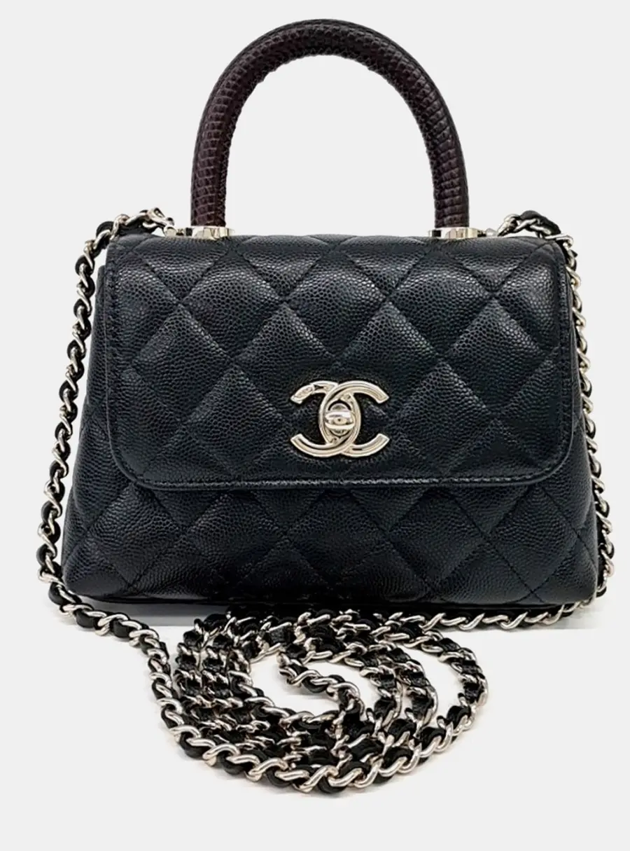 Chanel Coco Handle 16 Black Caviar Leather Top Handle Bag