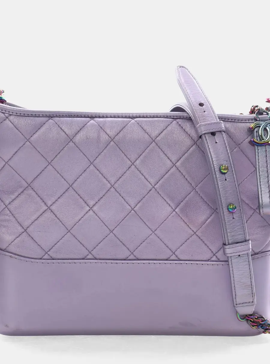 Chanel Gabrielle Medium Iridescent Light Purple Lambskin Calfskin Leather Hobo Bag