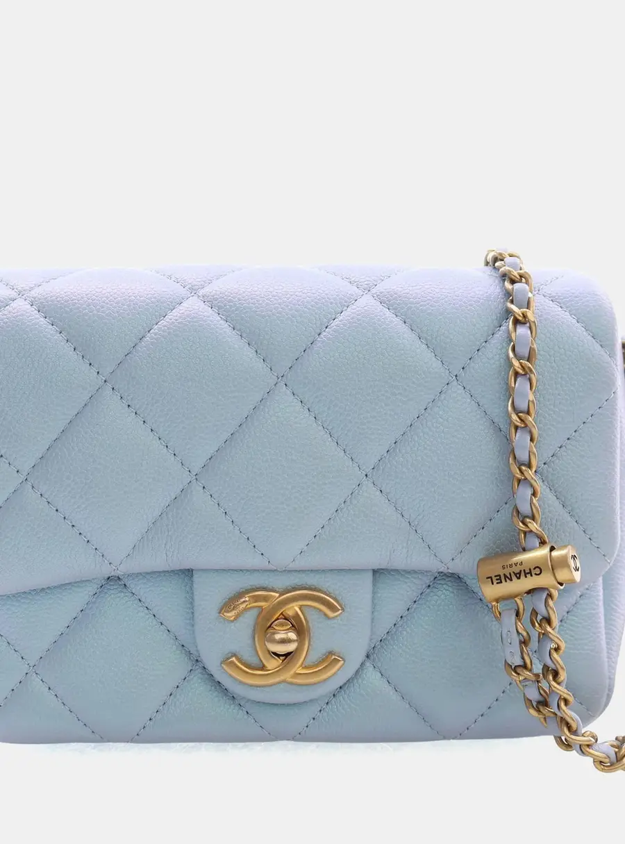 Chanel My Perfect Mini Iridescent Light Blue Caviar Grained Calfskin Leather Crossbody Bag