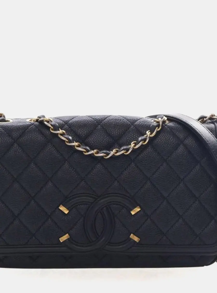 Chanel CC Filigree Medium Black Caviar Leather Shoulder Bag