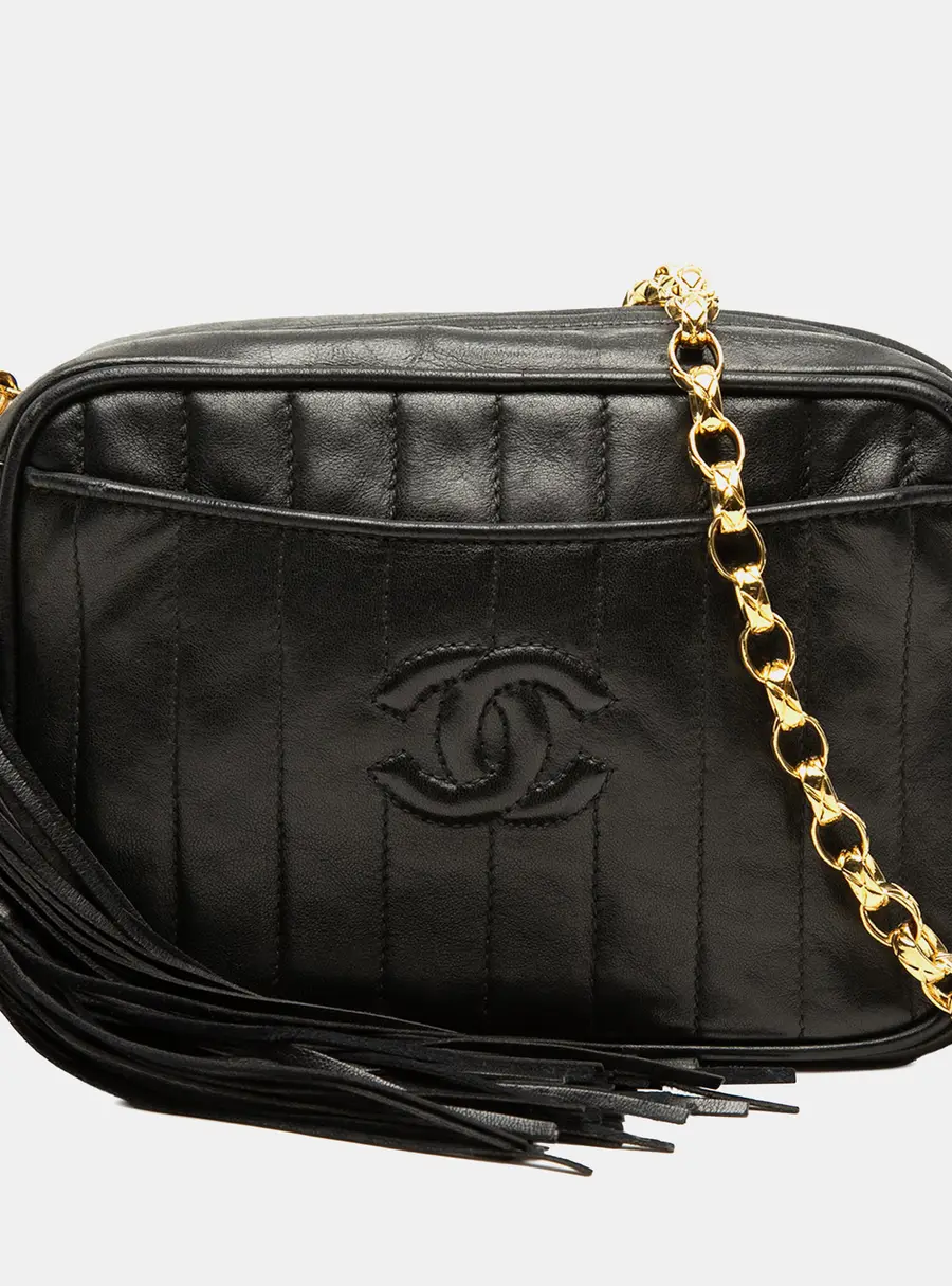 Chanel Black Chanel Vintage CC Mademoiselle Small Black Lambskin Leather Camera Bag