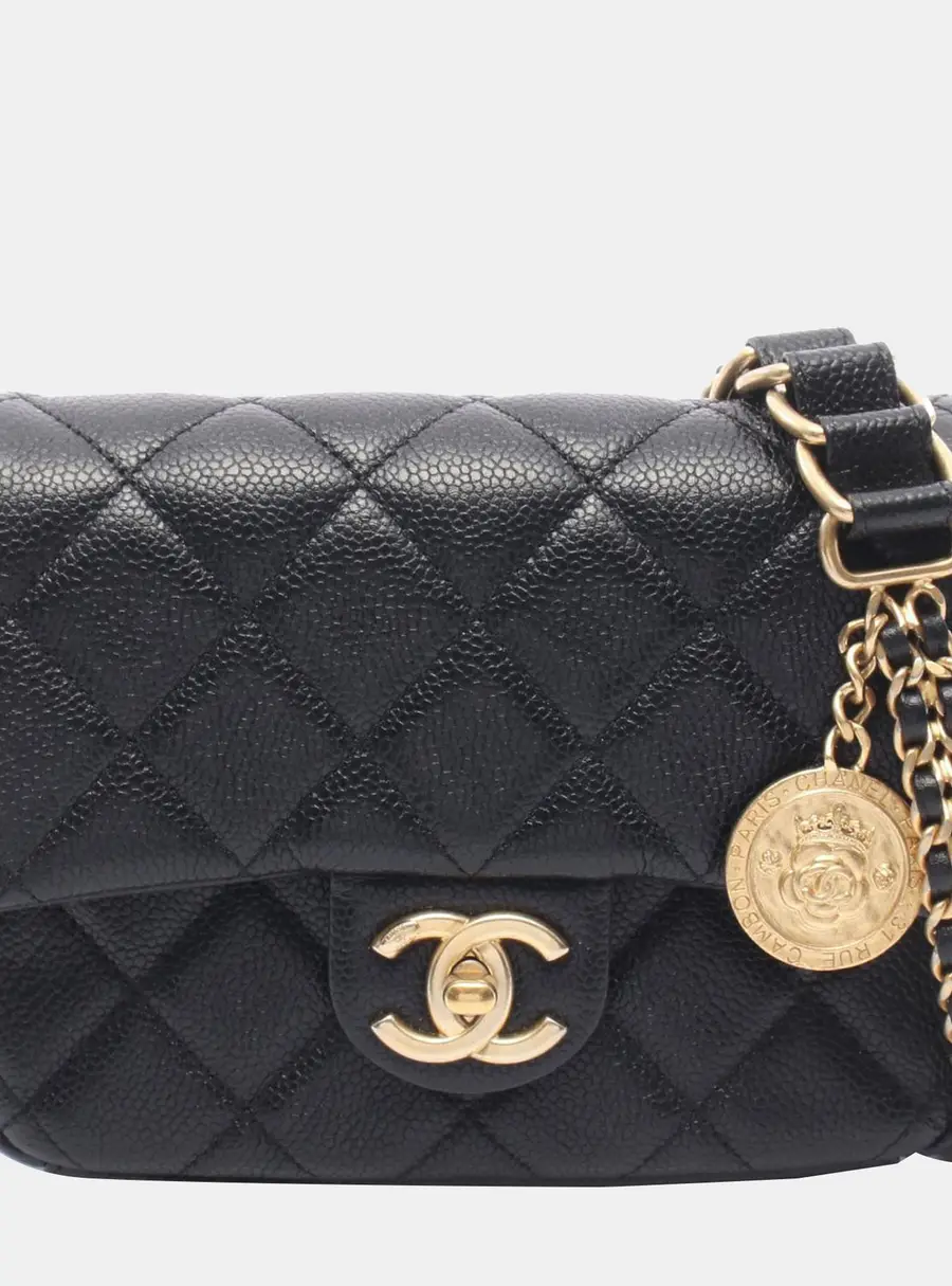 Chanel Chain Soul Mini Black Quilted Caviar Grained Calfskin Leather Flap Bag