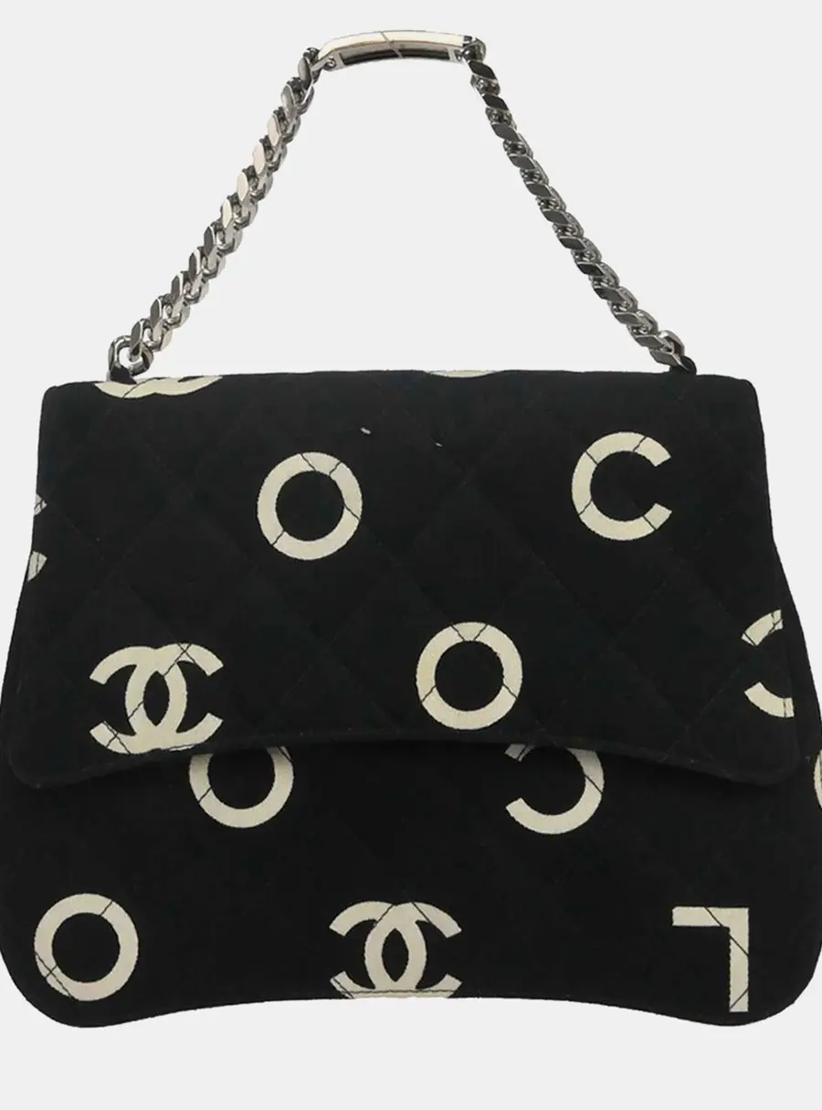 Chanel 1997 Icon Chain Flap Medium Black Canvas Shoulder Bag
