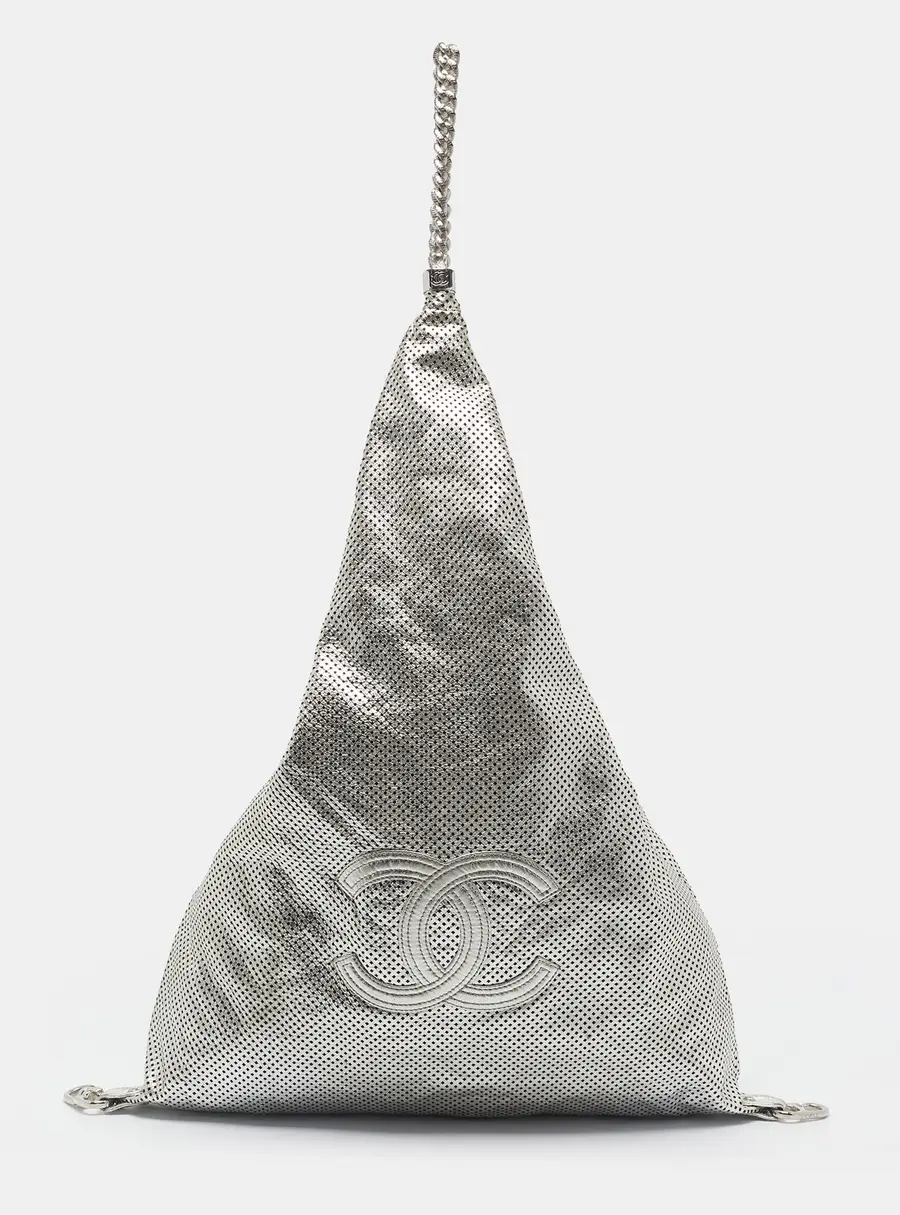 Chanel Rodeo Drive Triangle Silver Perforated Leather Bag