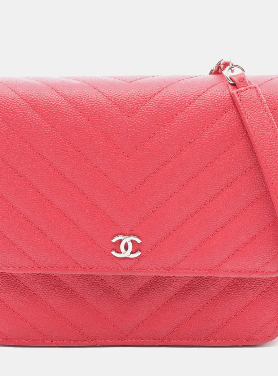 Chanel Classic Chevron Wallet On Chain Dark Pink Caviar Grained Calfskin Leather Crossbody Bag