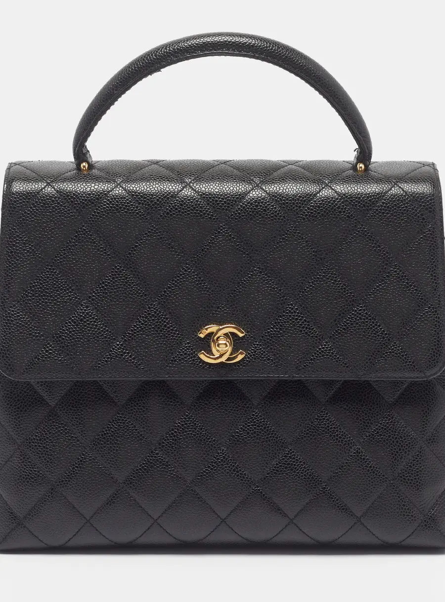 Chanel Vintage Kelly Black Caviar Quilted Leather Bag