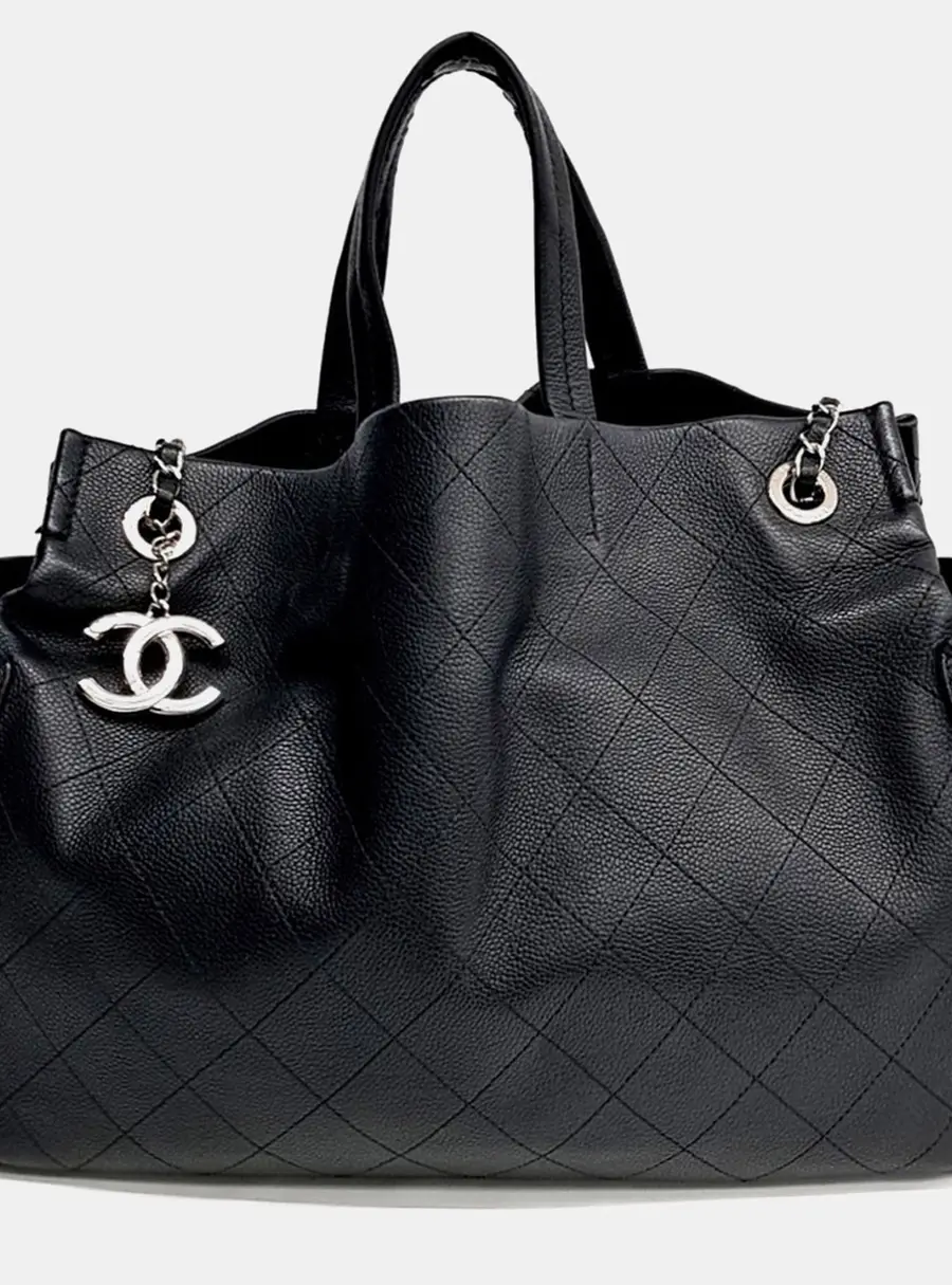 Chanel Black Quilted Caviar Leather Tote Bag