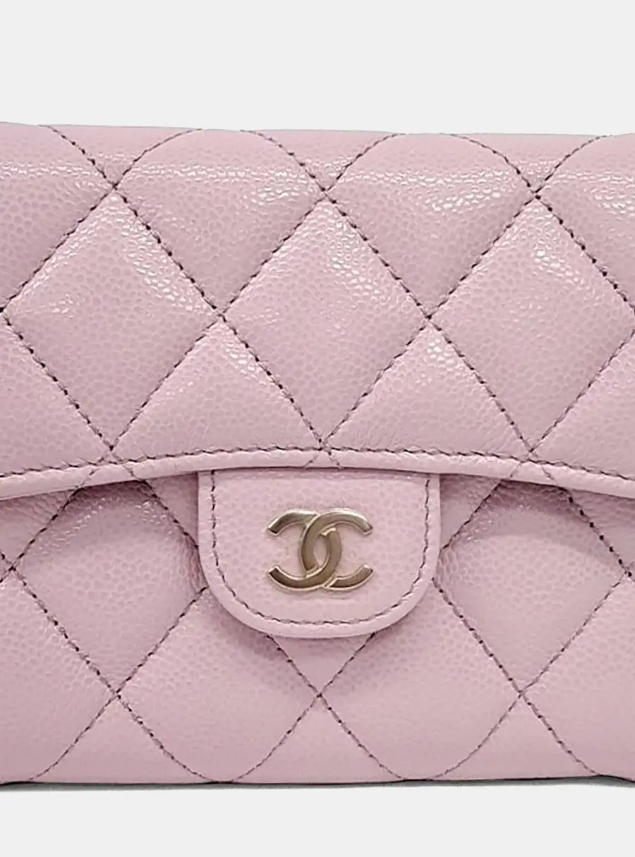 Chanel Classic Small Pink Caviar Leather Bifold Wallet