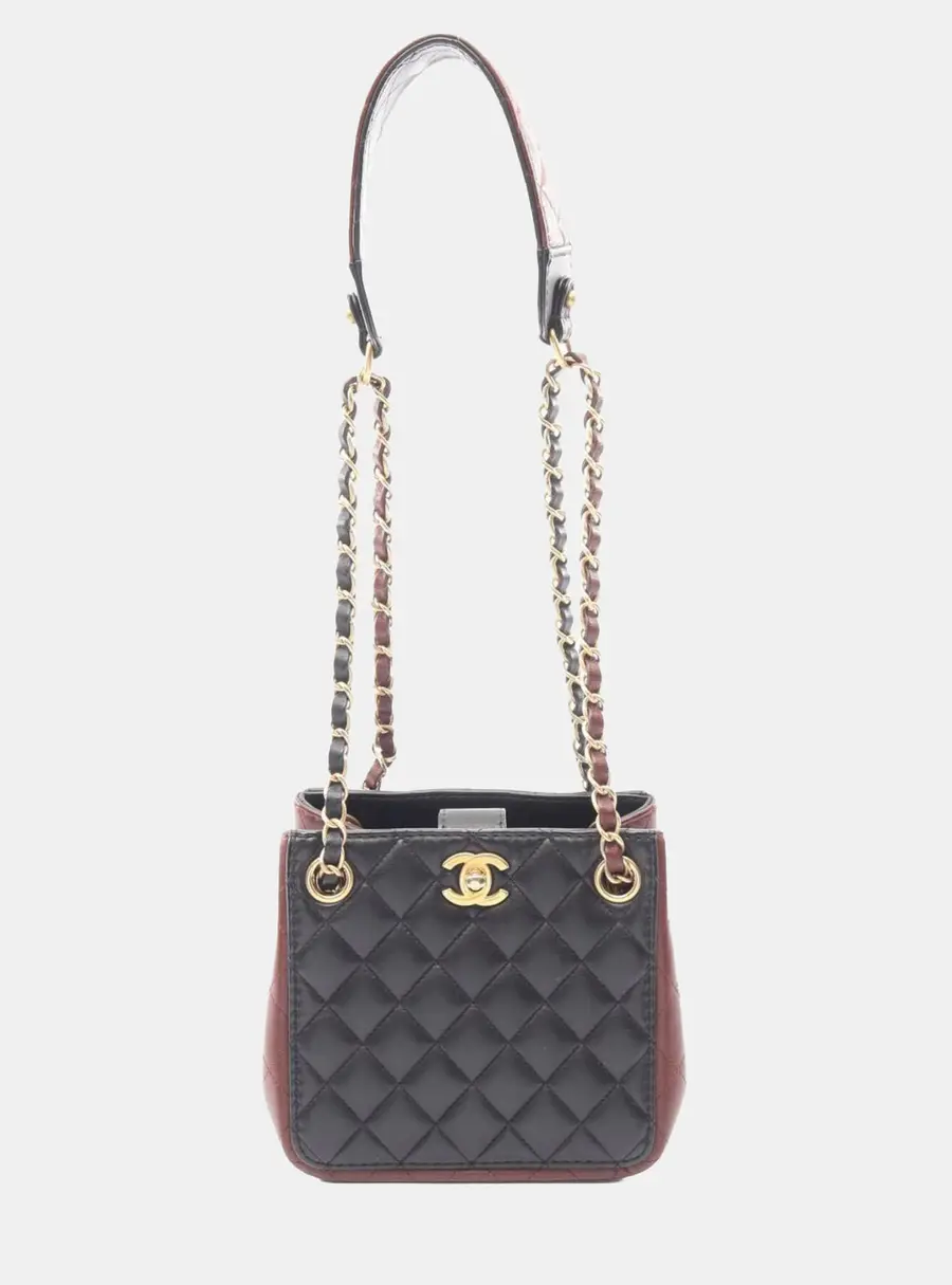 Chanel Matelasse Small Black Brown Lambskin Bucket Shoulder Bag