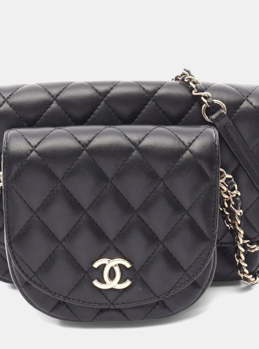 Chanel Side Pack Matelasse Small Black Lambskin Leather Messenger Bag